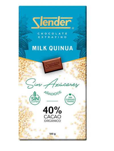 Slender Chocolate con Leche sin Azúcar con Quinua 80g tableta