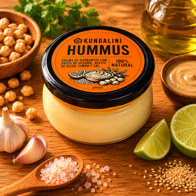 Kundalini Hummus Artesanal 200g cremoso natural en pote plástico hermético