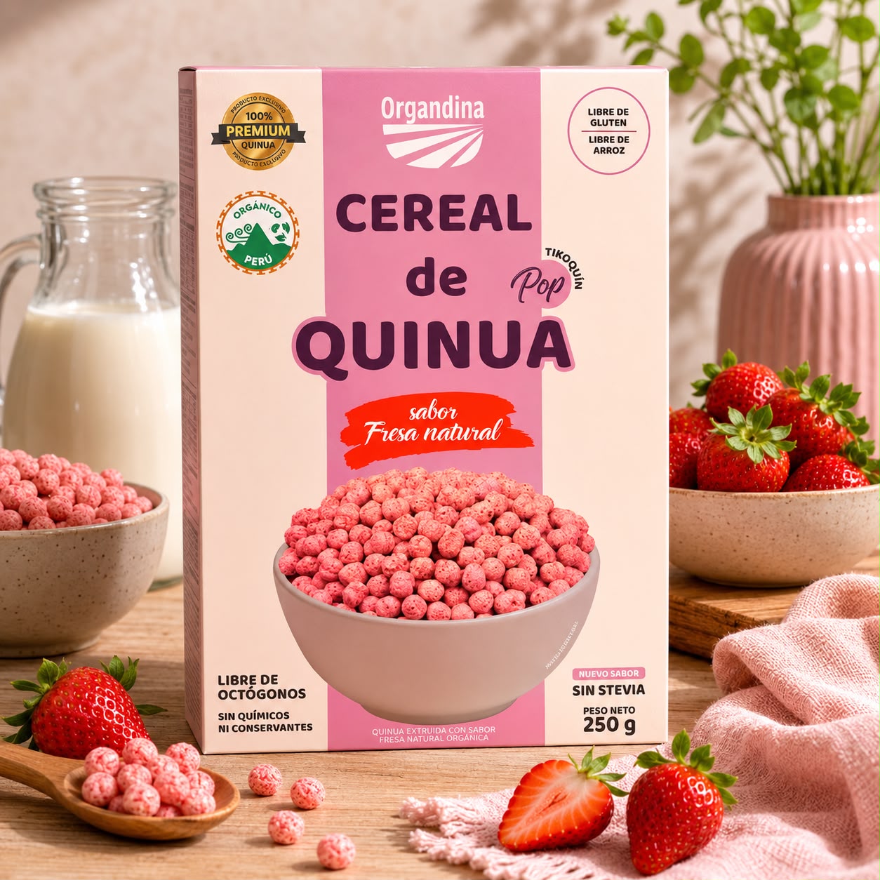Cereal de Quinua Pop Sabor Fresa Natural – Organdina - 250g
