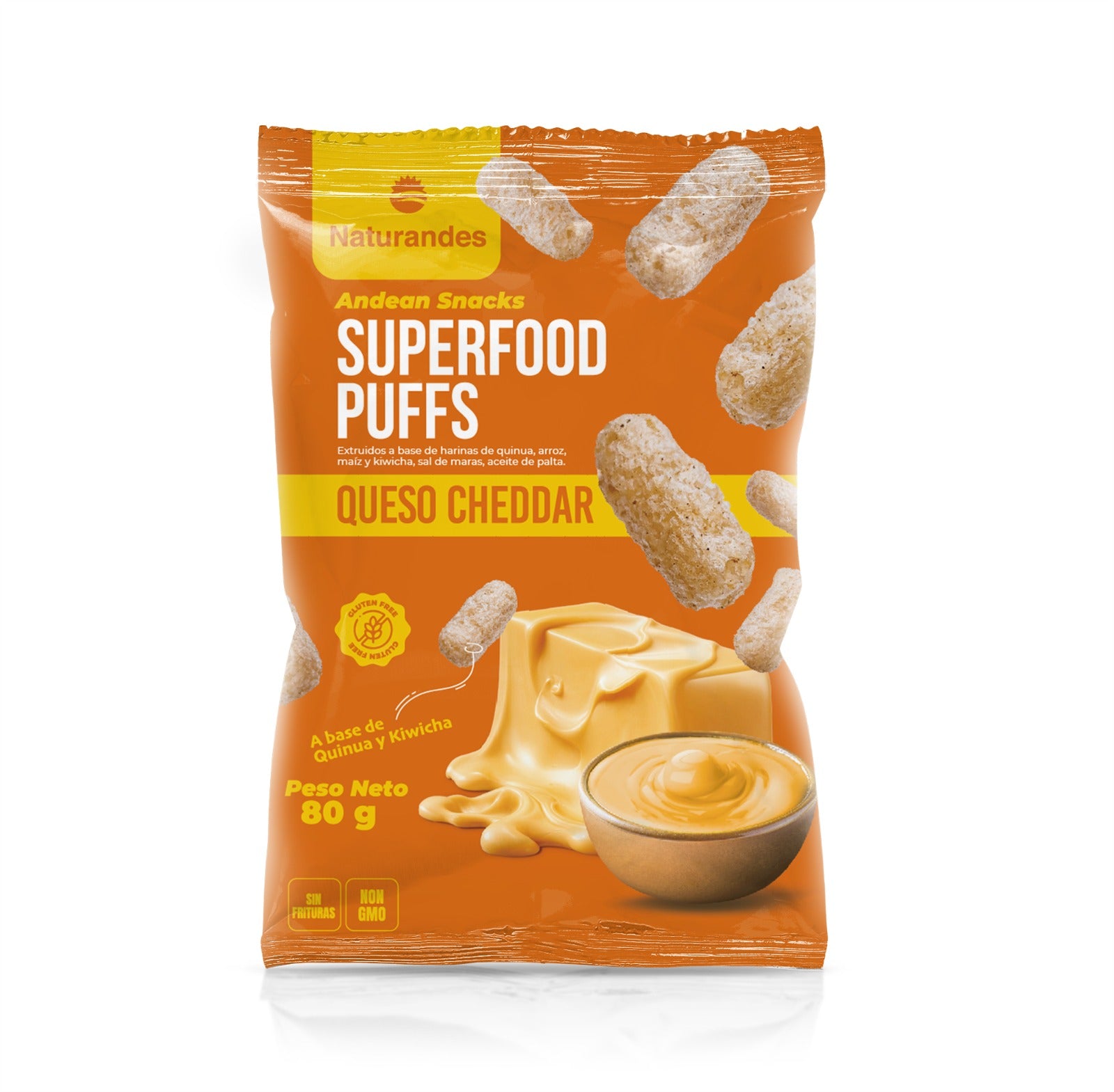 Superfood Puffs Sabor Queso Cheddar Naturandes 80 g